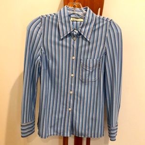 Prada Special Edition striped cotton blend long sleeve blouse. Made in Italy.